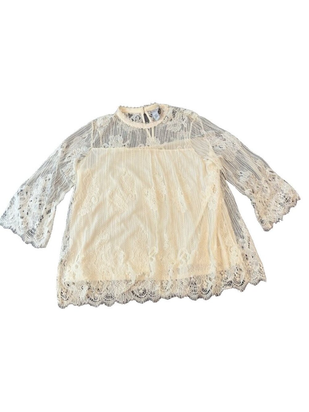 Lace Ophelia Roe Womens Ivory Blouse‎ 2X Bell Sleeve Fairy Boho Romantic Renfair